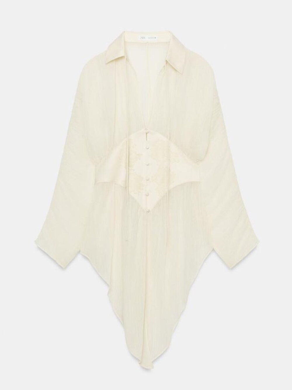 Zara Sheer Cream Button-Front Blouse - Picture 8 of 10